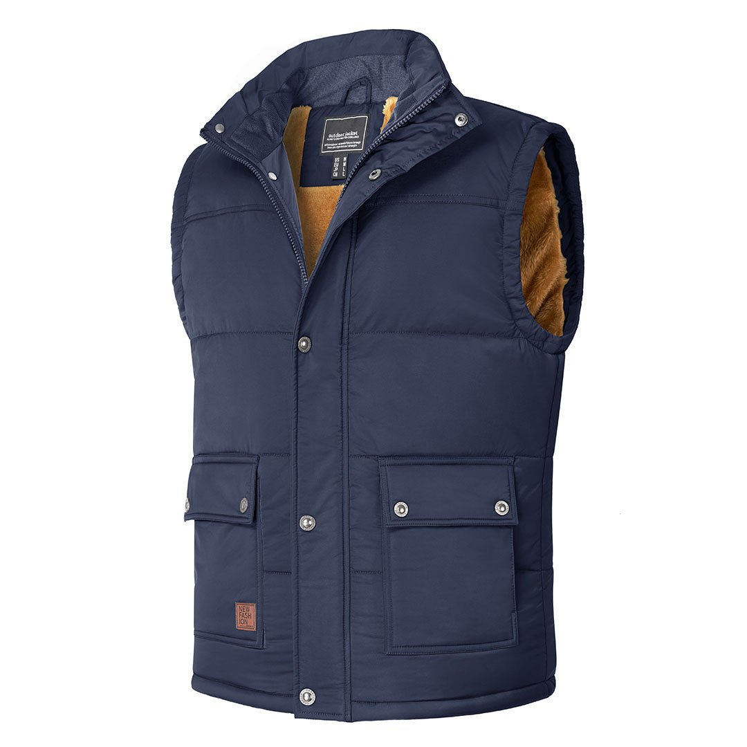 Men's fleece lined windproof hiking vest stand collar outdoor jacket for camping