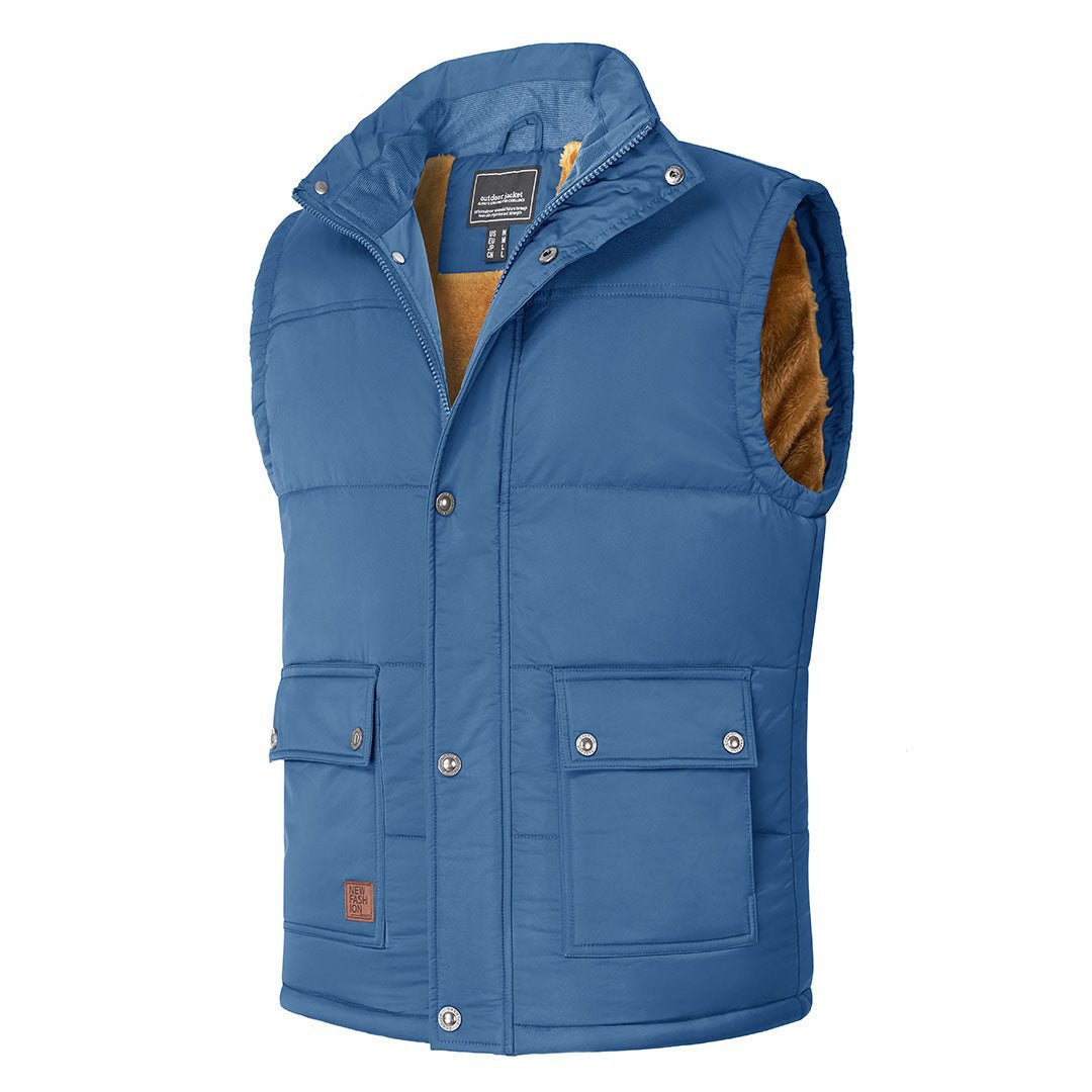 Men's windproof fleece-lined hiking vest with stand collar in outdoor performance fit