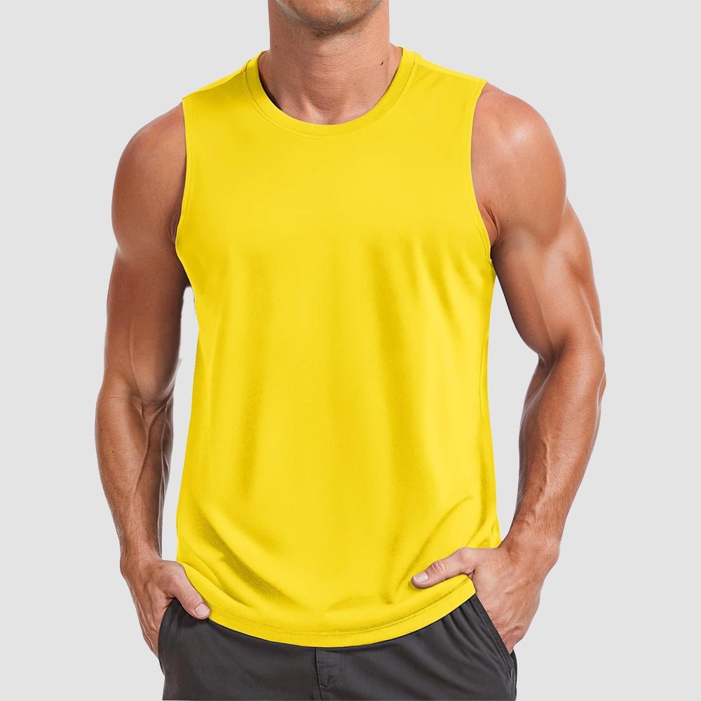 Men's gray UPF 50+ muscle tank sleeveless performance training top with quick-dry fabric