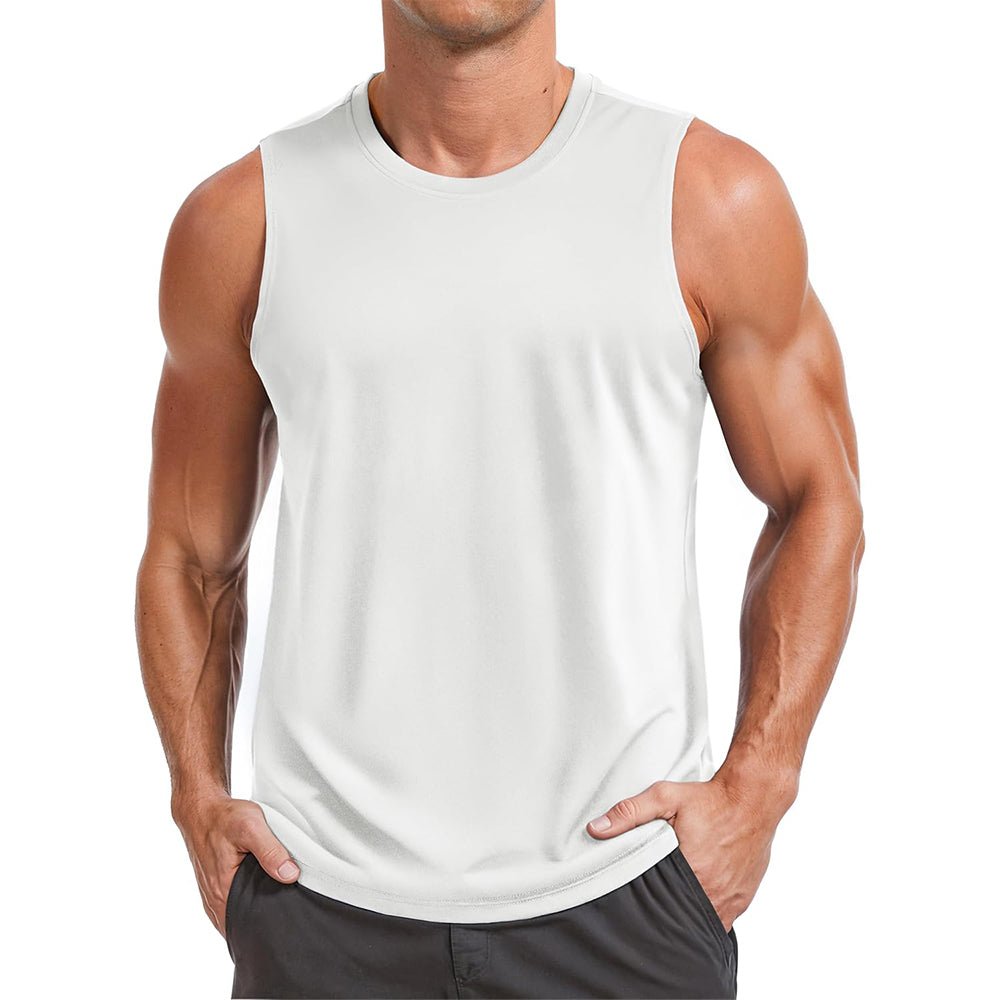 Men's white performance muscle tank UPF 50+ quick-dry sleeveless training top for athletes
