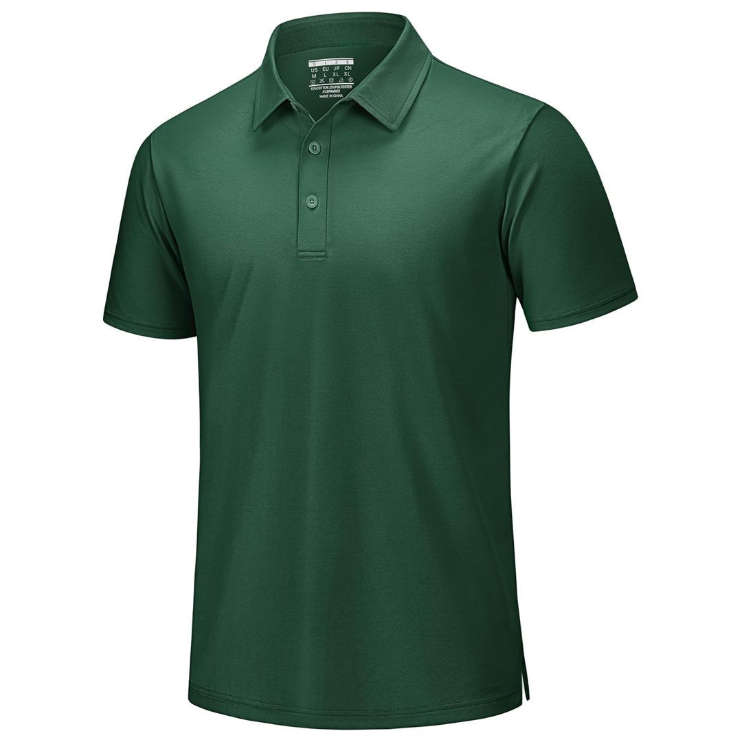 Men's white pique polo shirt short sleeve cooling cotton blend golf top with breathable fabric