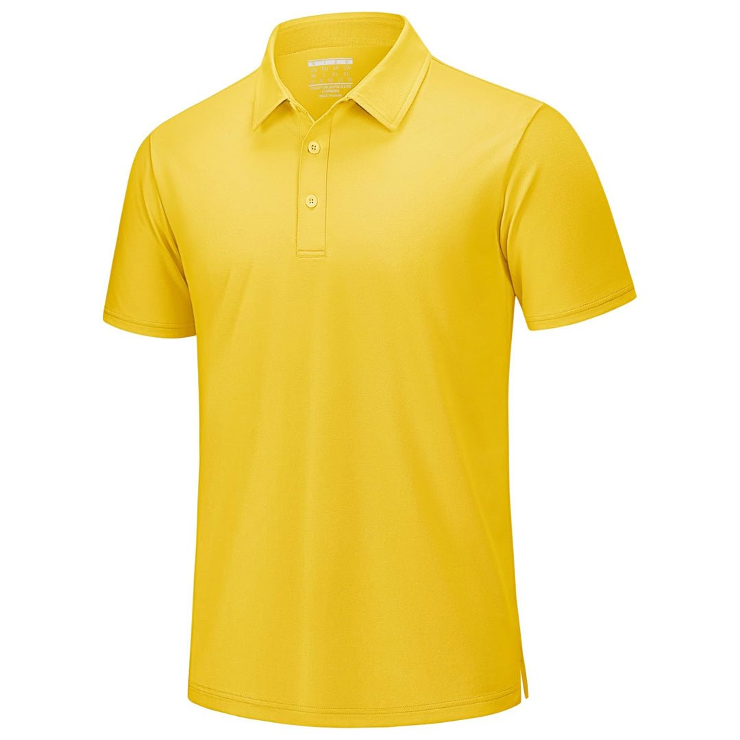 Men's white pique polo shirt with cooling technology, breathable cotton blend, short sleeve golf fit