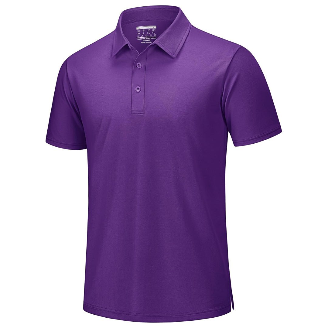 Men's white pique polo shirt with cooling technology, breathable cotton blend, short sleeve golf fit