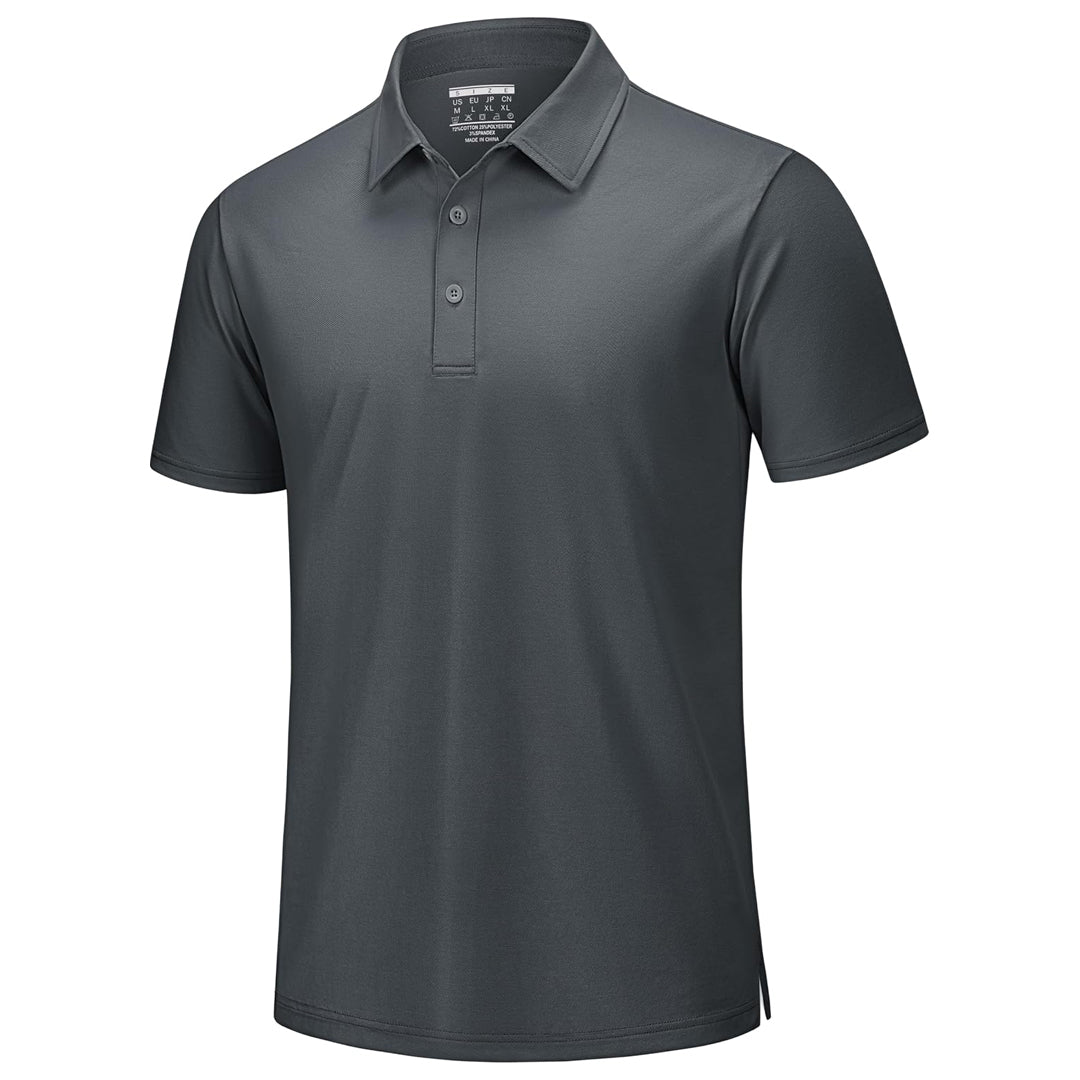 Men's white pique polo shirt with cooling technology, breathable cotton blend, short sleeve golf fit