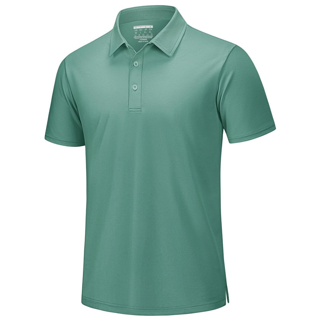 Men's white pique polo shirt slim fit short sleeve cooling cotton blend golf top