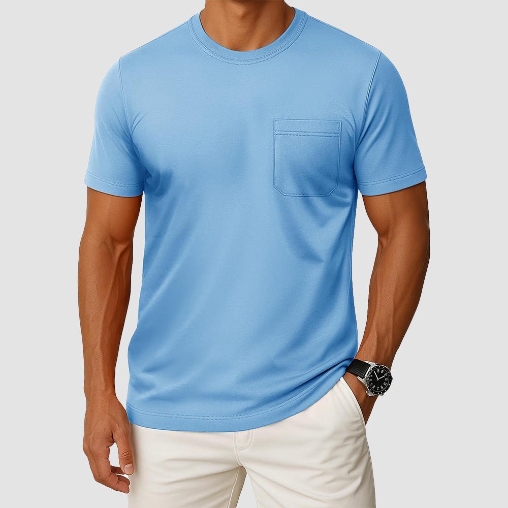 Men's UPF 50+ crewneck pocket t-shirt lightweight breathable cotton blend moisture wicking sun protection