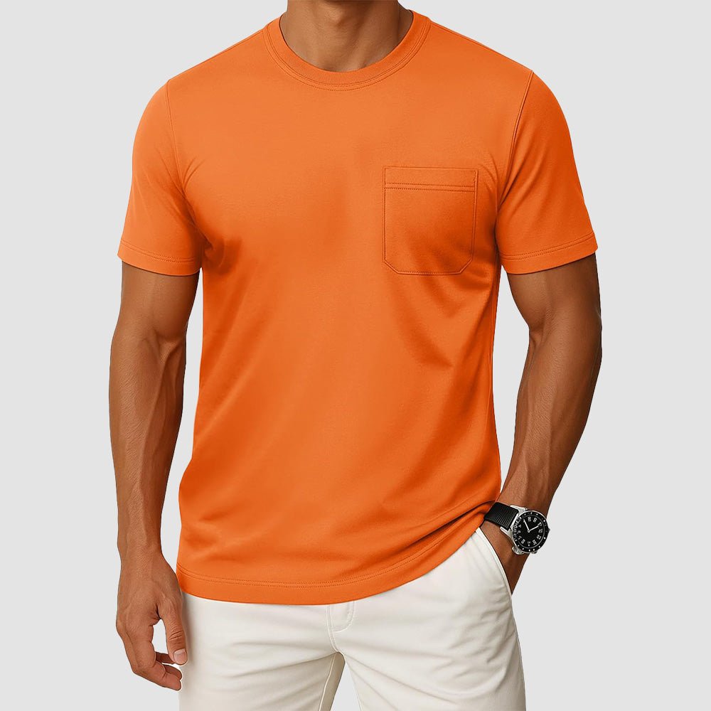 Men's UPF 50+ crewneck pocket t-shirt lightweight breathable cotton blend moisture wicking summer tee