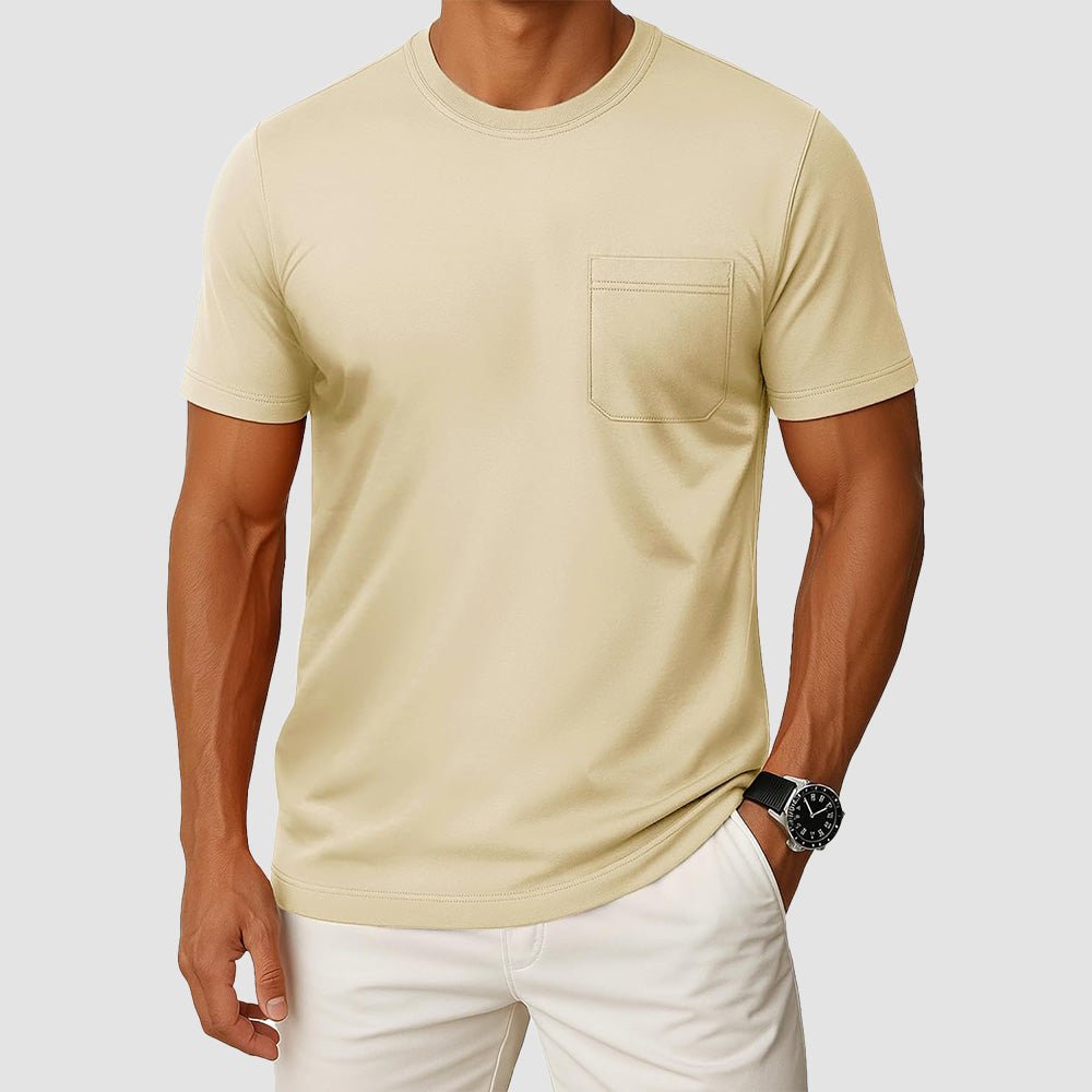 Men's UPF 50+ crewneck pocket t-shirt lightweight breathable cotton blend moisture wicking summer tee