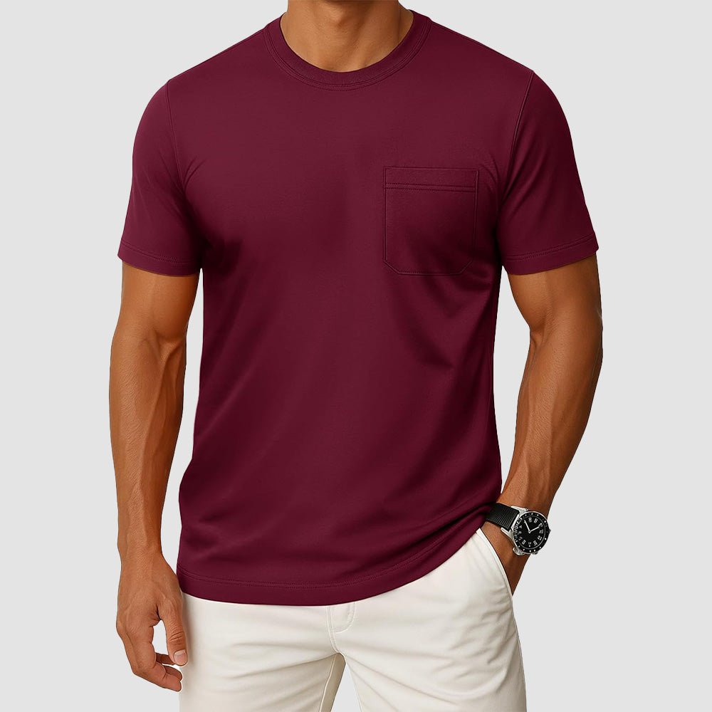 Men's UPF 50+ crewneck pocket t-shirt lightweight cotton blend breathable moisture-wicking summer tee