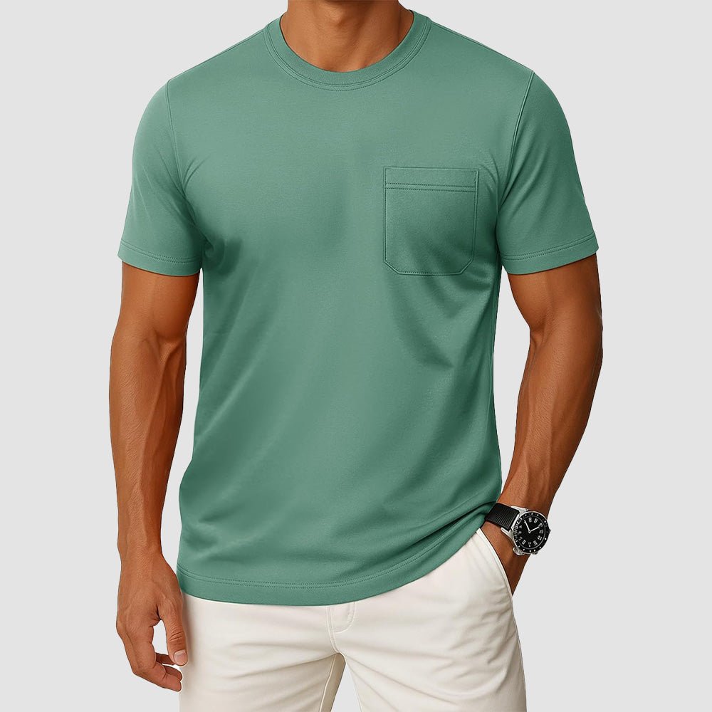 Men's UPF 50+ crewneck pocket t-shirt lightweight breathable cotton blend moisture-wicking summer tee