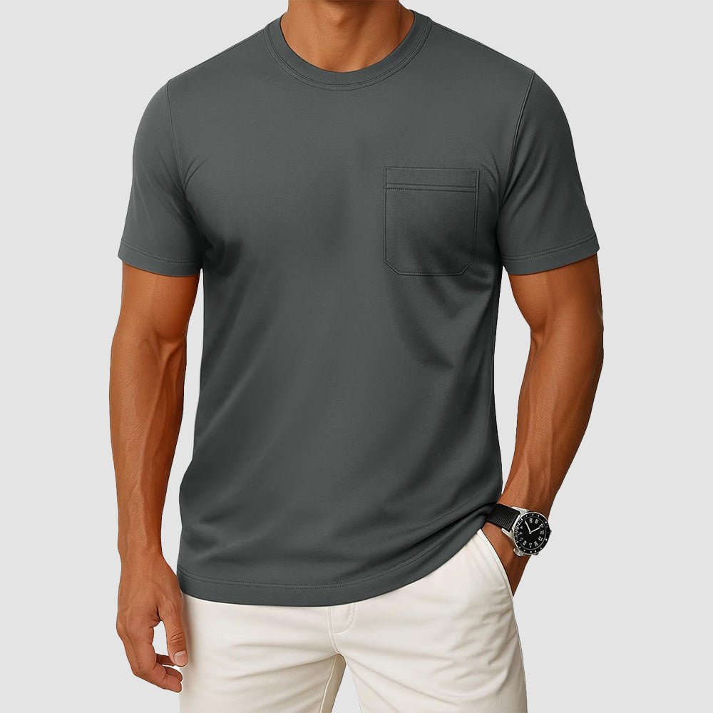 Men's UPF 50+ crewneck pocket t-shirt lightweight breathable cotton blend moisture-wicking summer tee