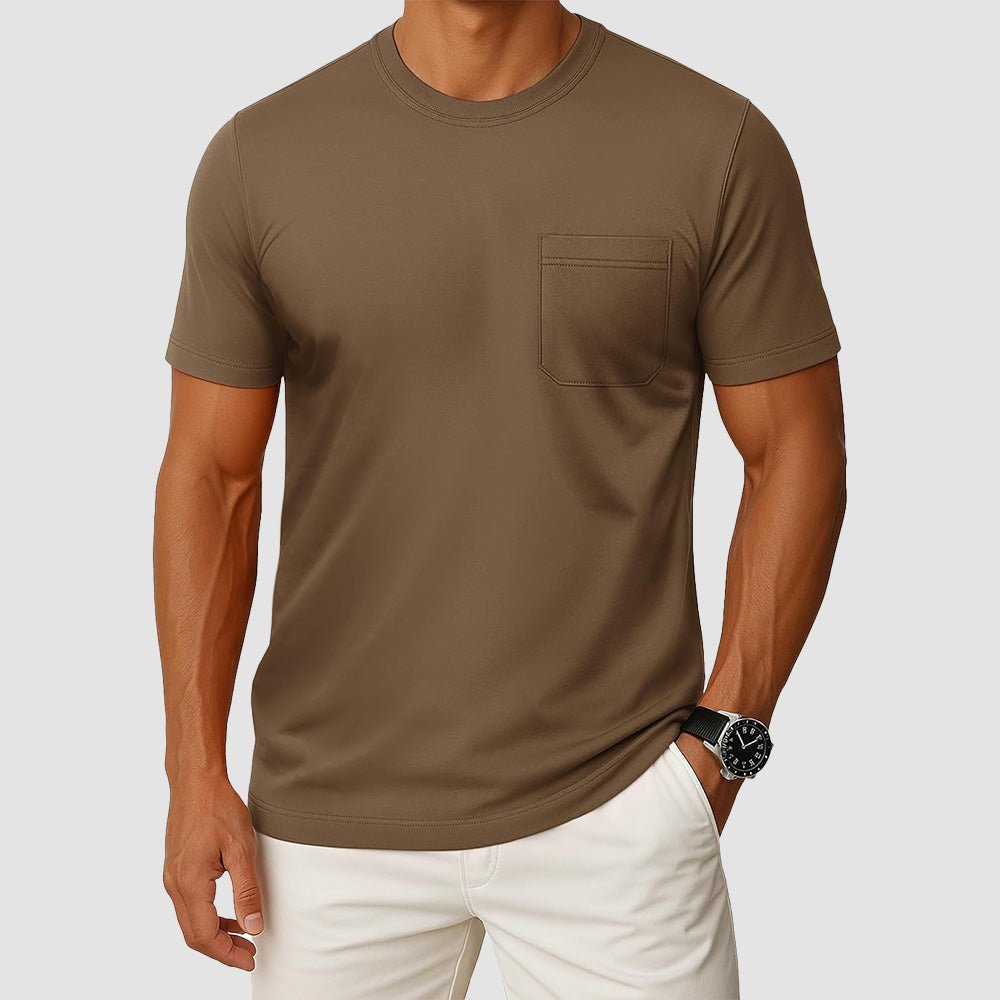 Men's UPF 50+ crewneck pocket t-shirt lightweight breathable cotton blend moisture-wicking summer tee
