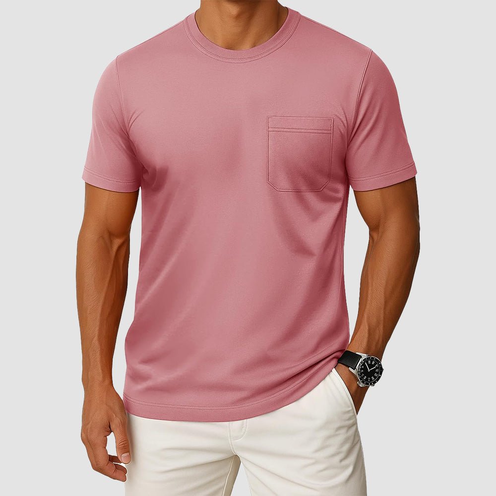Men's UPF 50+ crewneck pocket t-shirt lightweight breathable cotton blend moisture-wicking summer tee