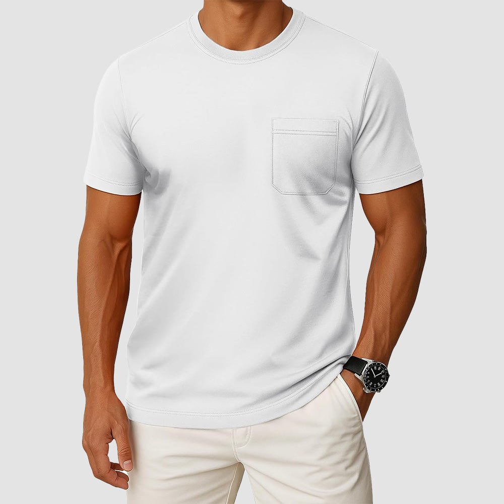 Men's UPF 50+ crewneck pocket t-shirt lightweight breathable cotton blend moisture-wicking summer tee