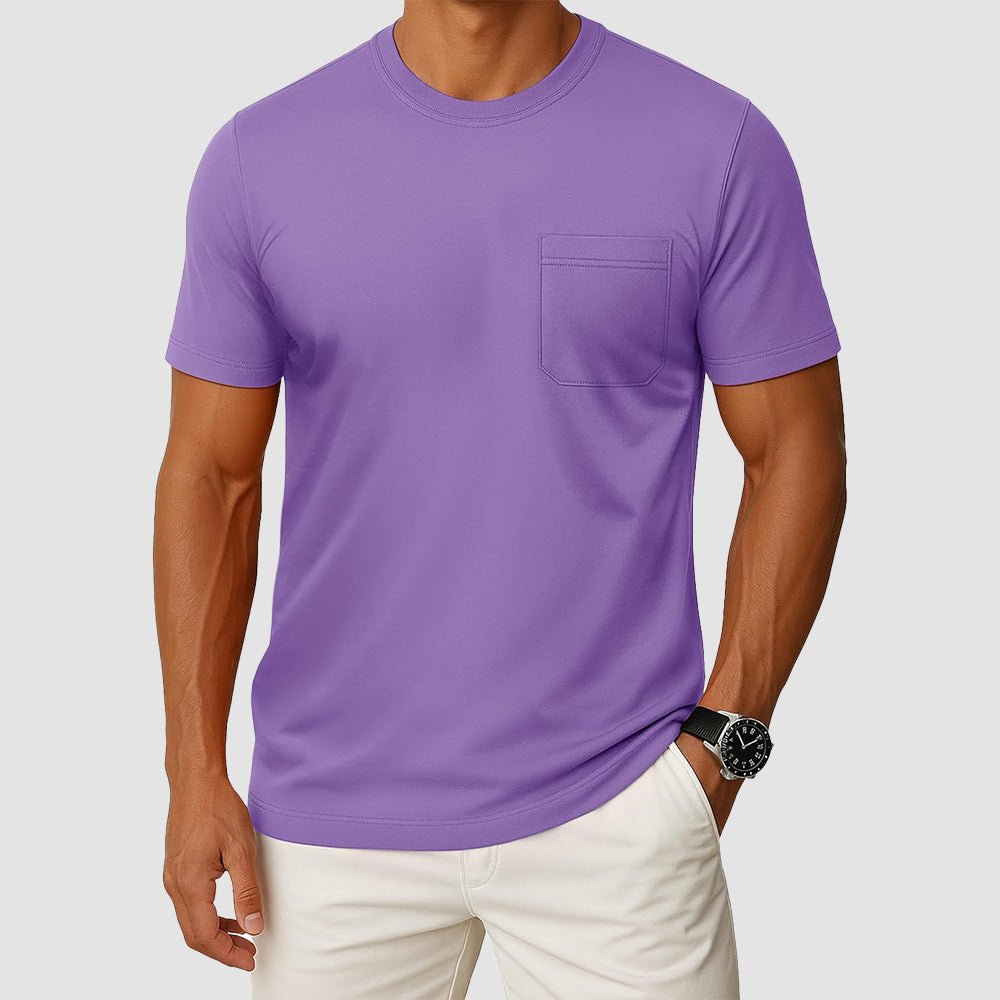 Men's UPF 50+ crewneck pocket t-shirt lightweight breathable cotton blend moisture-wicking summer tee