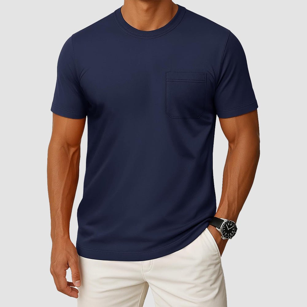 Men's UPF 50+ crewneck pocket t-shirt lightweight breathable cotton blend moisture-wicking summer tee