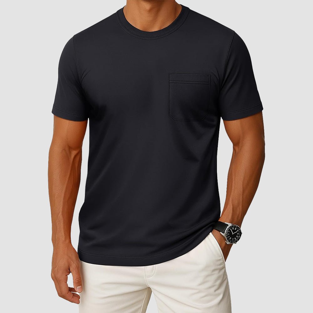 Men's UPF 50+ crewneck pocket t-shirt lightweight breathable cotton blend moisture-wicking summer tee