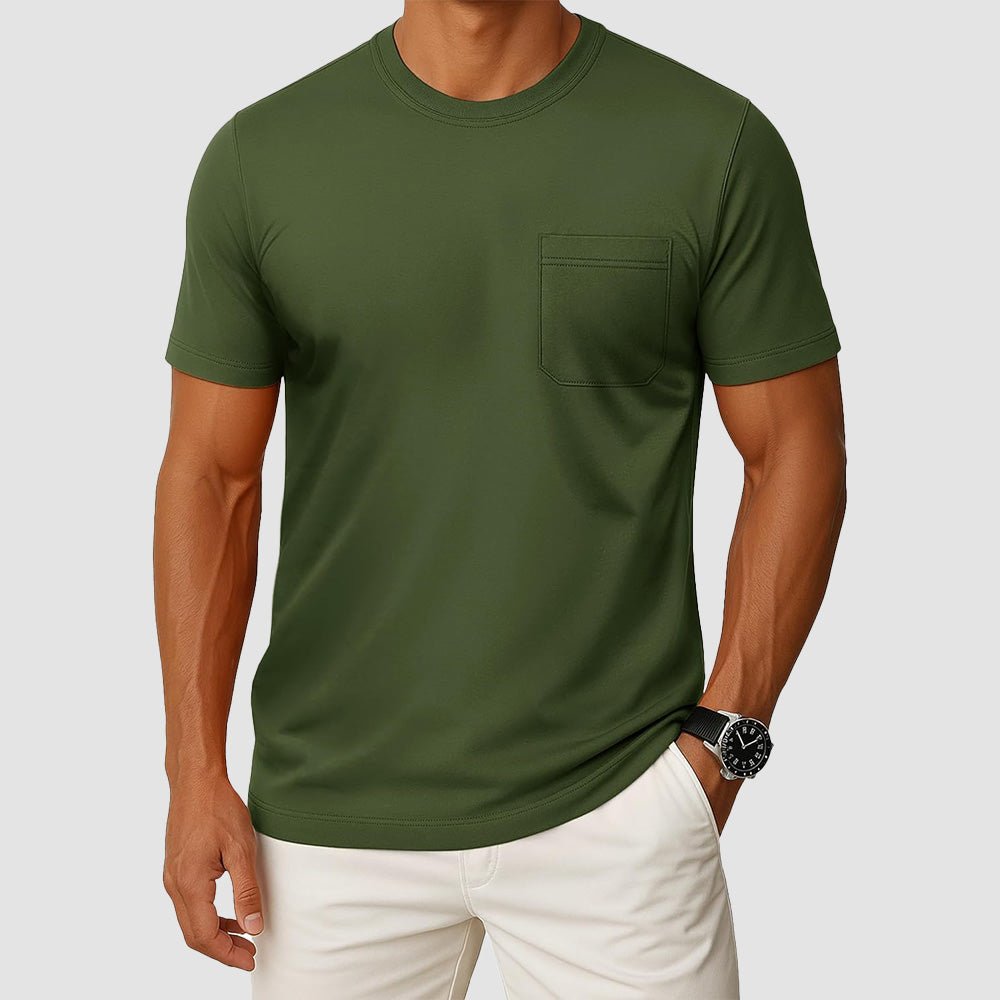 Men's UPF 50+ crewneck pocket t-shirt lightweight breathable cotton blend moisture-wicking summer tee