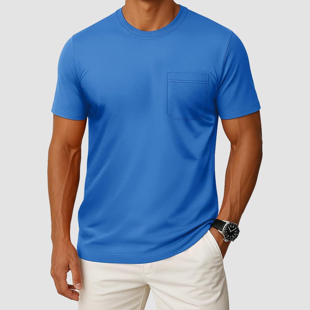 Men's UPF 50+ crewneck pocket t-shirt lightweight breathable cotton blend moisture-wicking summer tee