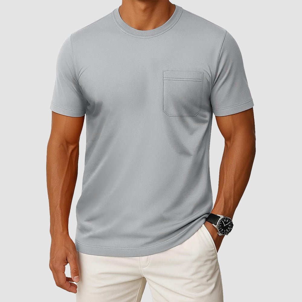 Men's UPF 50+ crewneck pocket t-shirt lightweight breathable cotton blend moisture-wicking summer tee