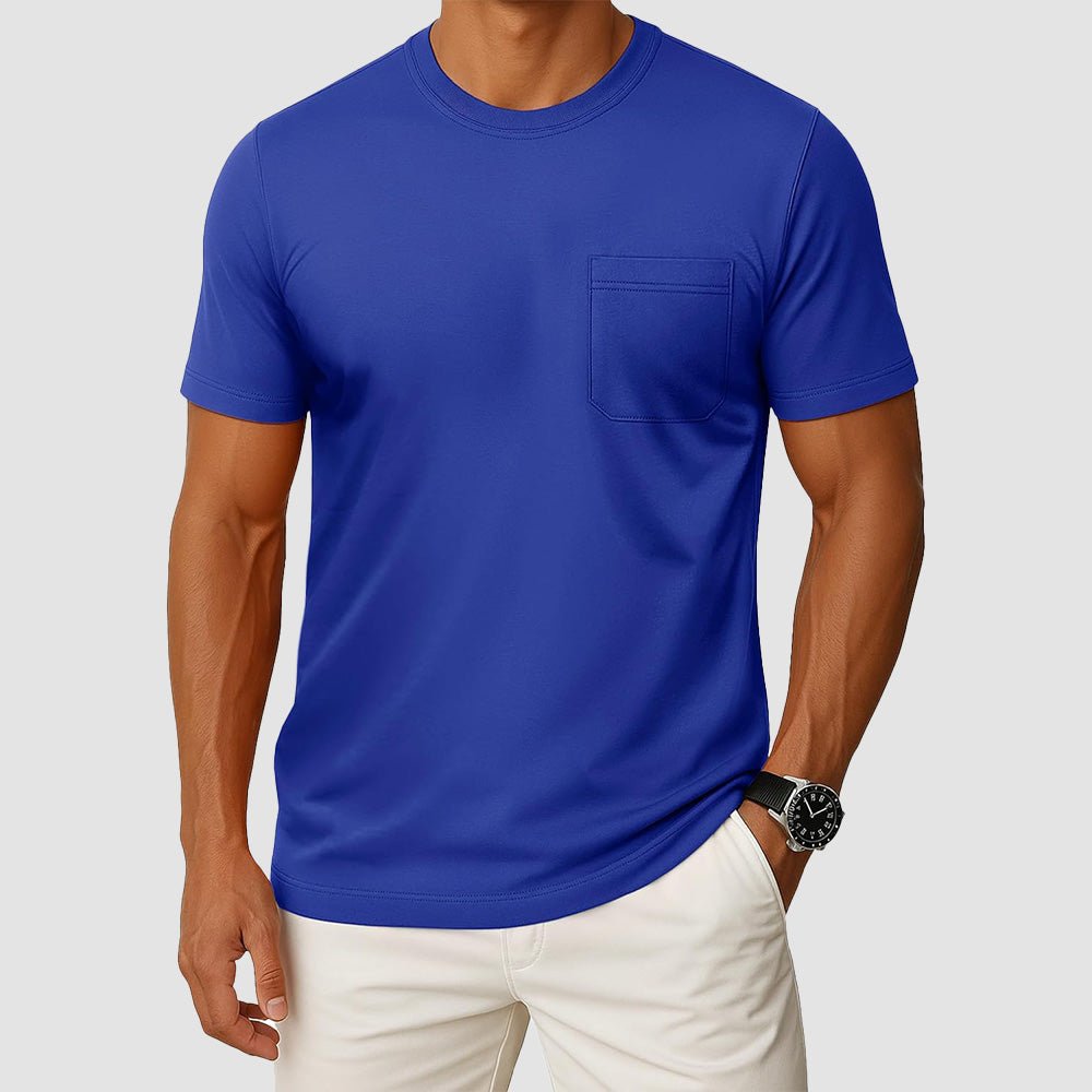 Men's UPF 50+ crewneck pocket t-shirt lightweight breathable cotton blend moisture-wicking summer tee