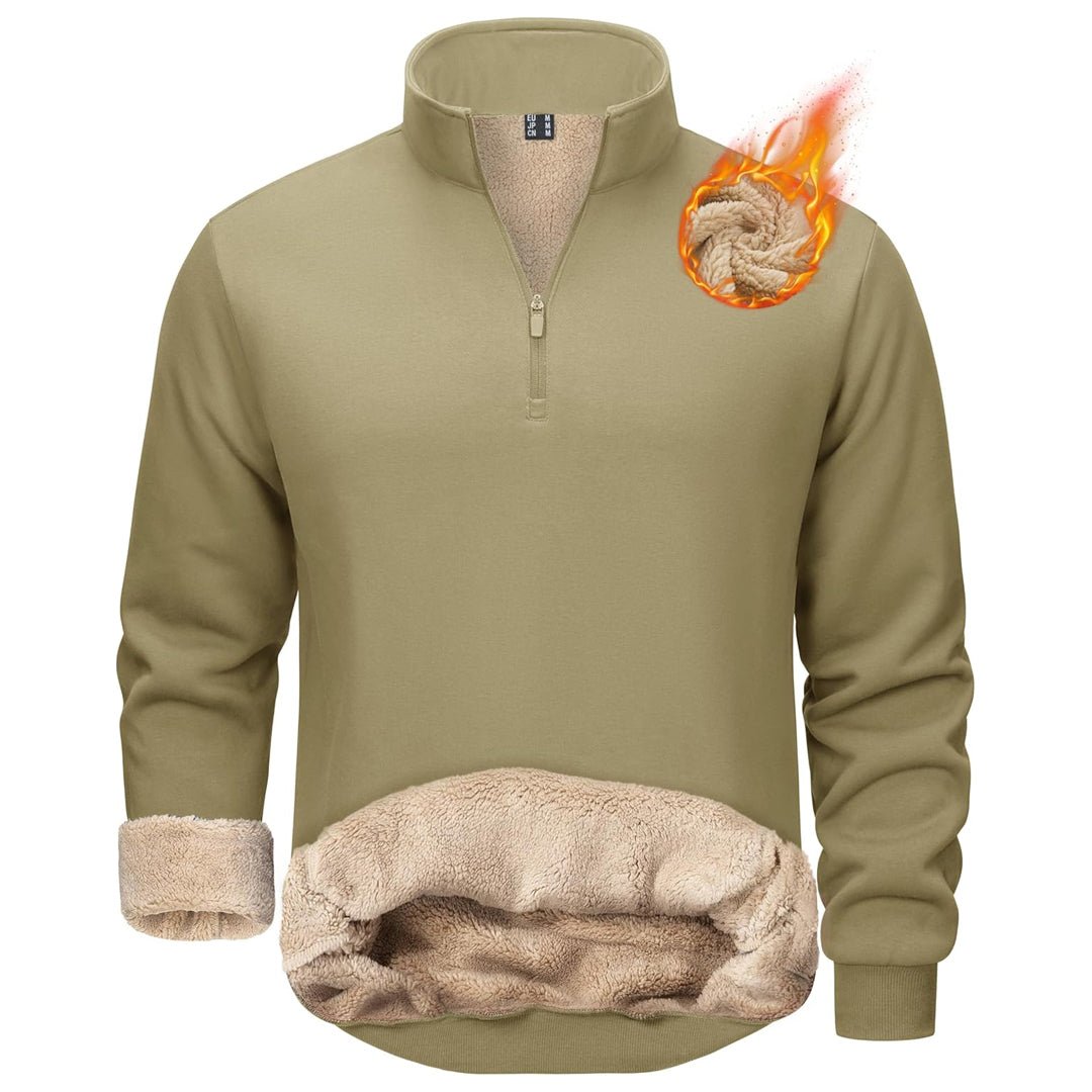 Men's quarter zip fleece pullover sherpa-lined heavyweight outdoor warm cozy stretch cotton blend