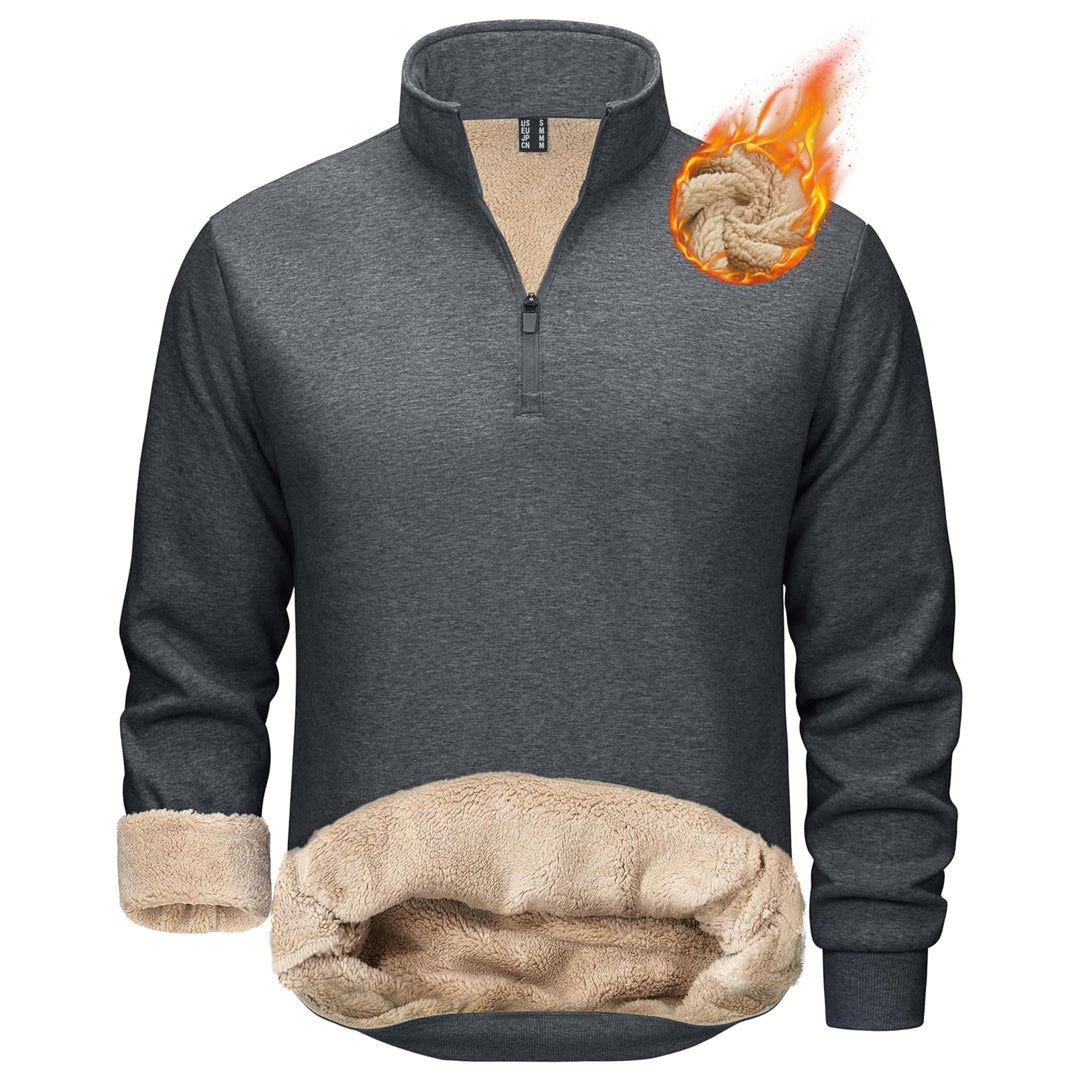 Men's quarter zip fleece pullover sherpa-lined heavyweight cotton blend warm outdoor cozy fit