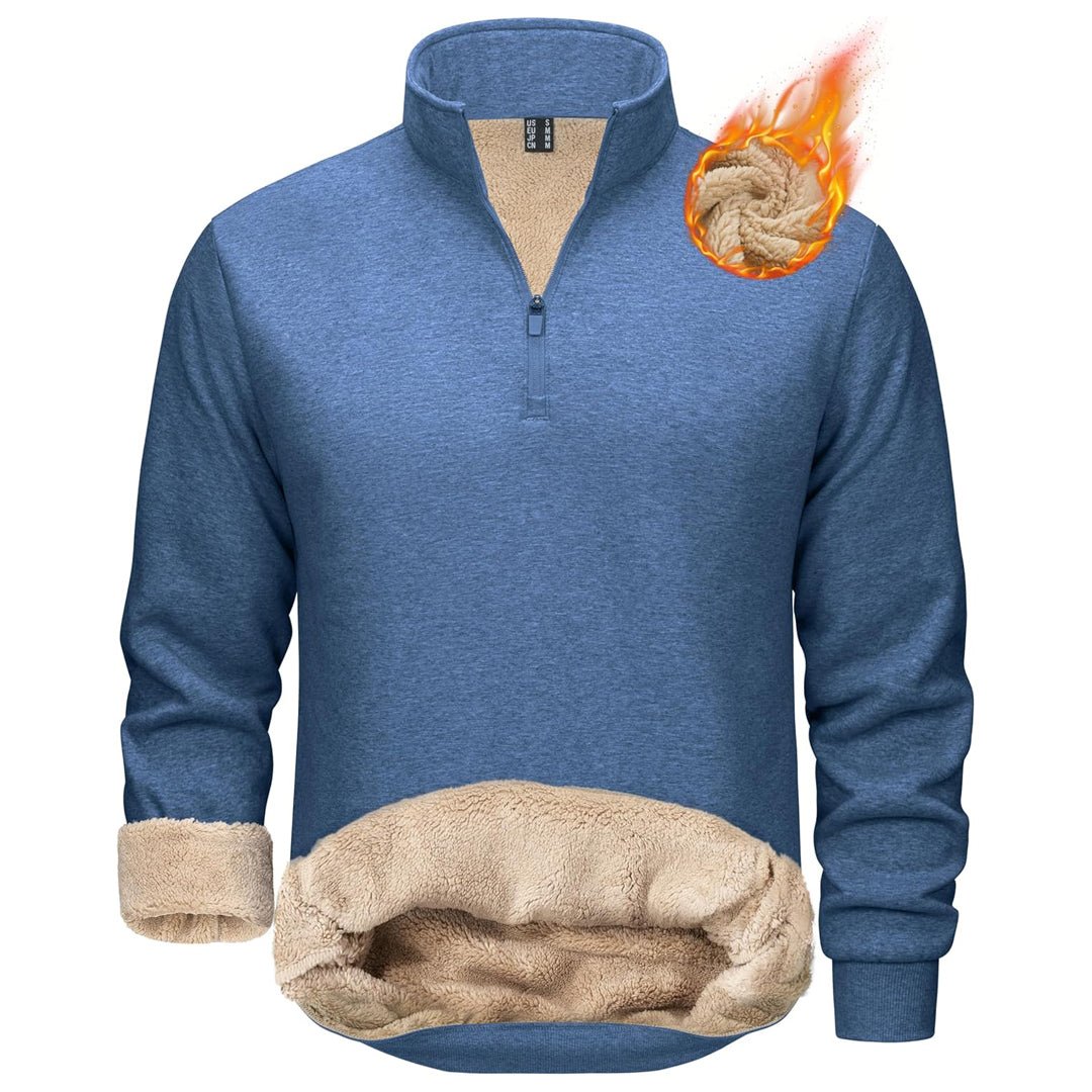Men's quarter zip fleece pullover sherpa-lined heavyweight cotton blend warm outdoor casual top