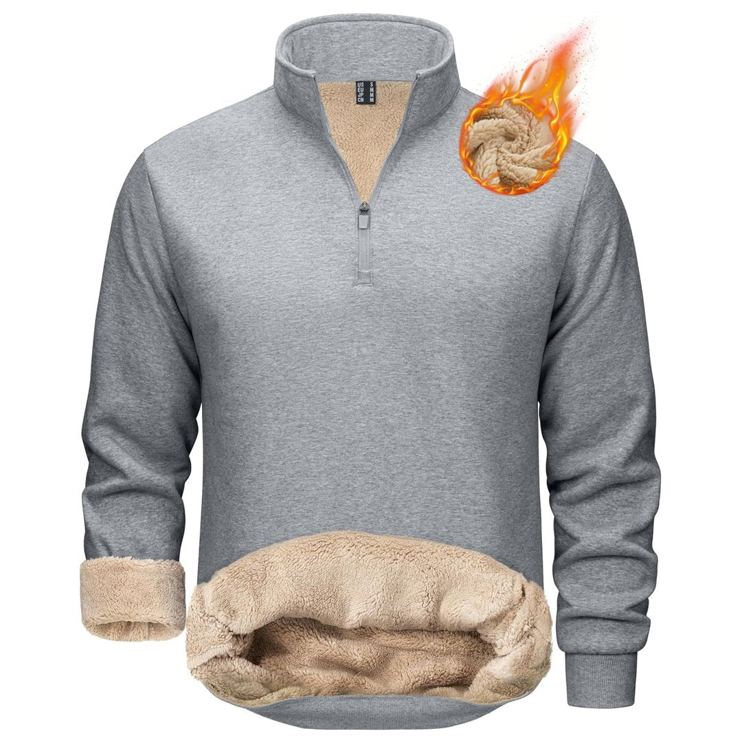 Men's quarter-zip fleece pullover with heavyweight sherpa lining, warm cozy outdoor style