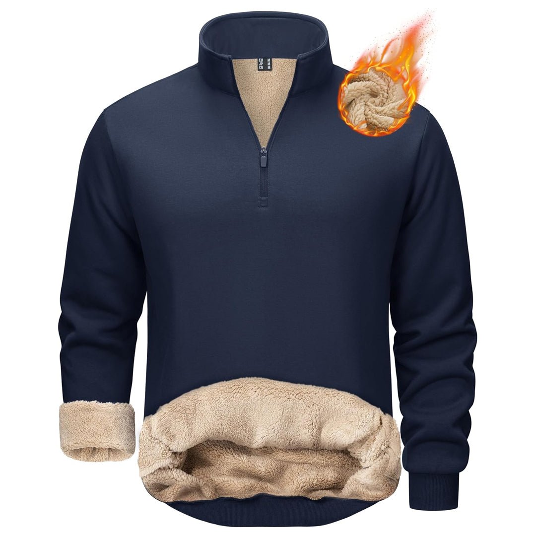 Men's quarter zip fleece pullover heavyweight sherpa lining cozy warm outdoor cotton blend
