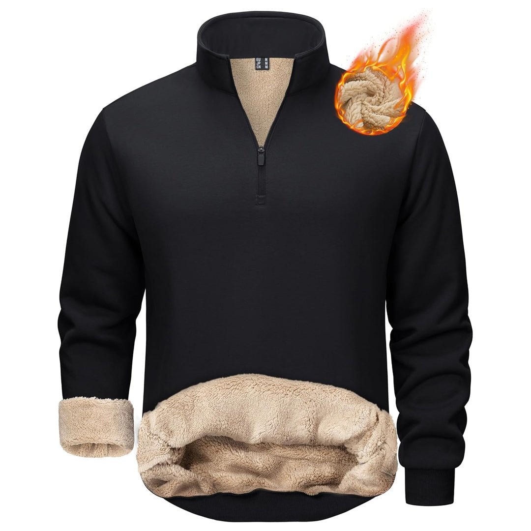 Men's quarter zip fleece pullover sherpa-lined heavyweight outdoor warm cozy cotton-spandex blend