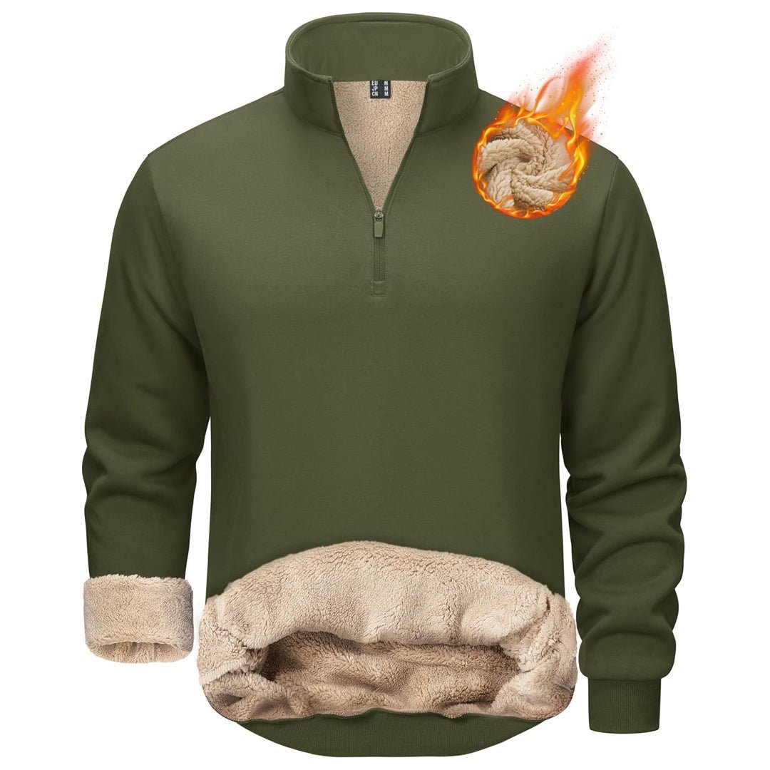 Men's quarter zip fleece pullover sherpa-lined heavyweight cotton blend warm outdoor cozy fit
