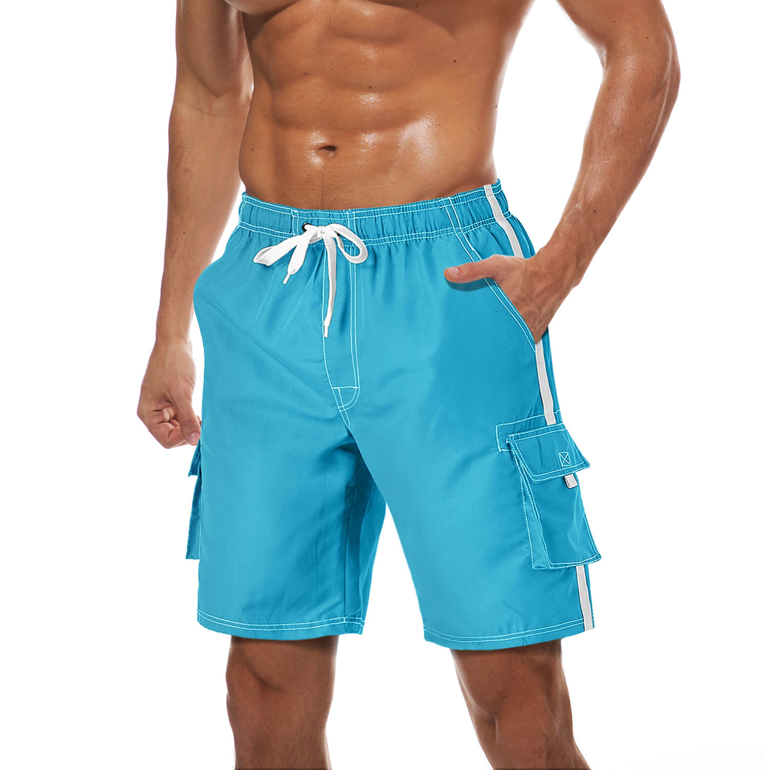 Men's quick-dry swim trunks with elastic drawstring waist and inner mesh lining for beach surfing