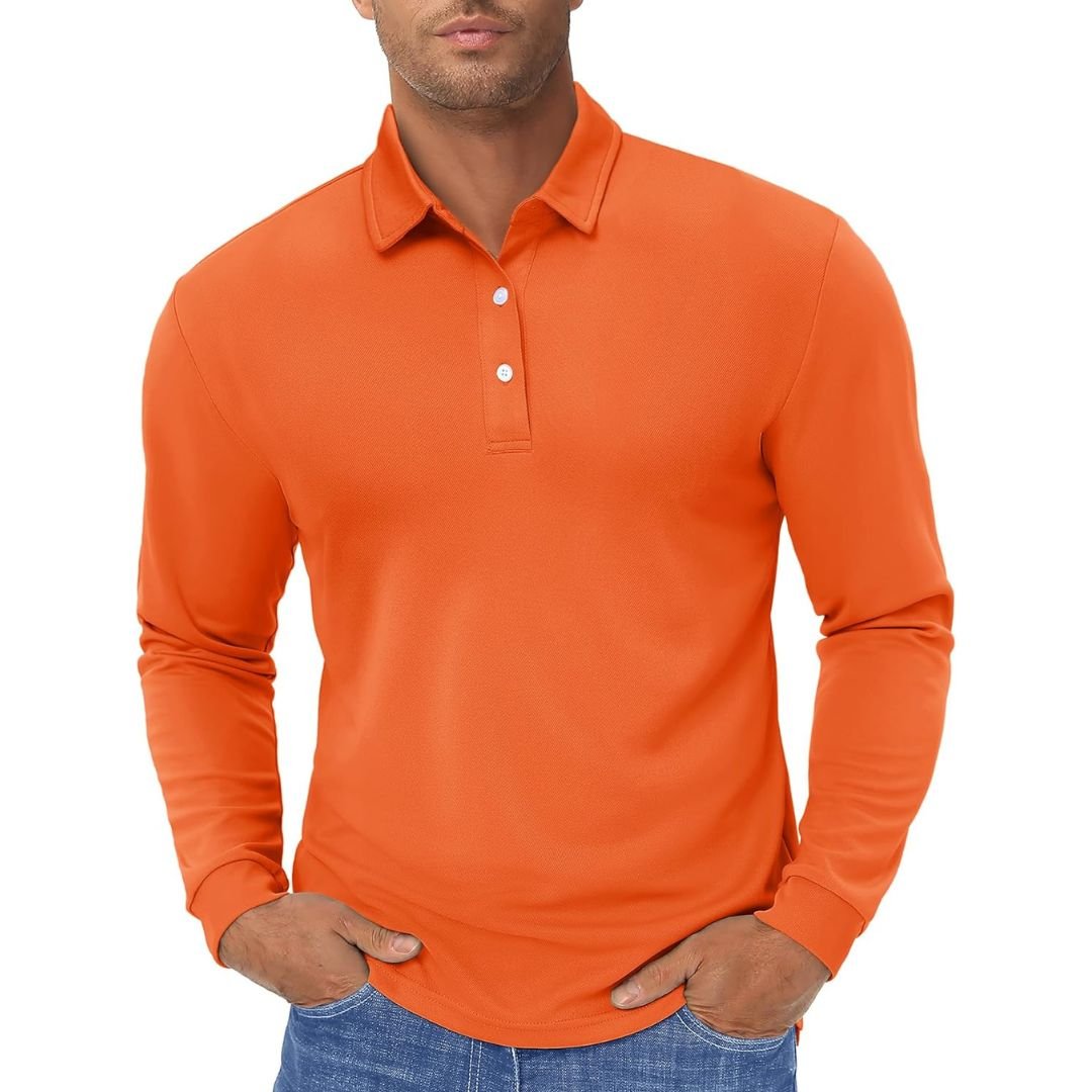 Men's long sleeve quick-dry polo shirt in classic fit, moisture-wicking polyester for golf and outdoor use