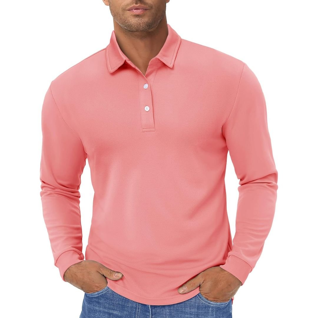 Men's long sleeve quick-dry polo shirt in versatile colors, moisture-wicking polyester for golf and outdoor use
