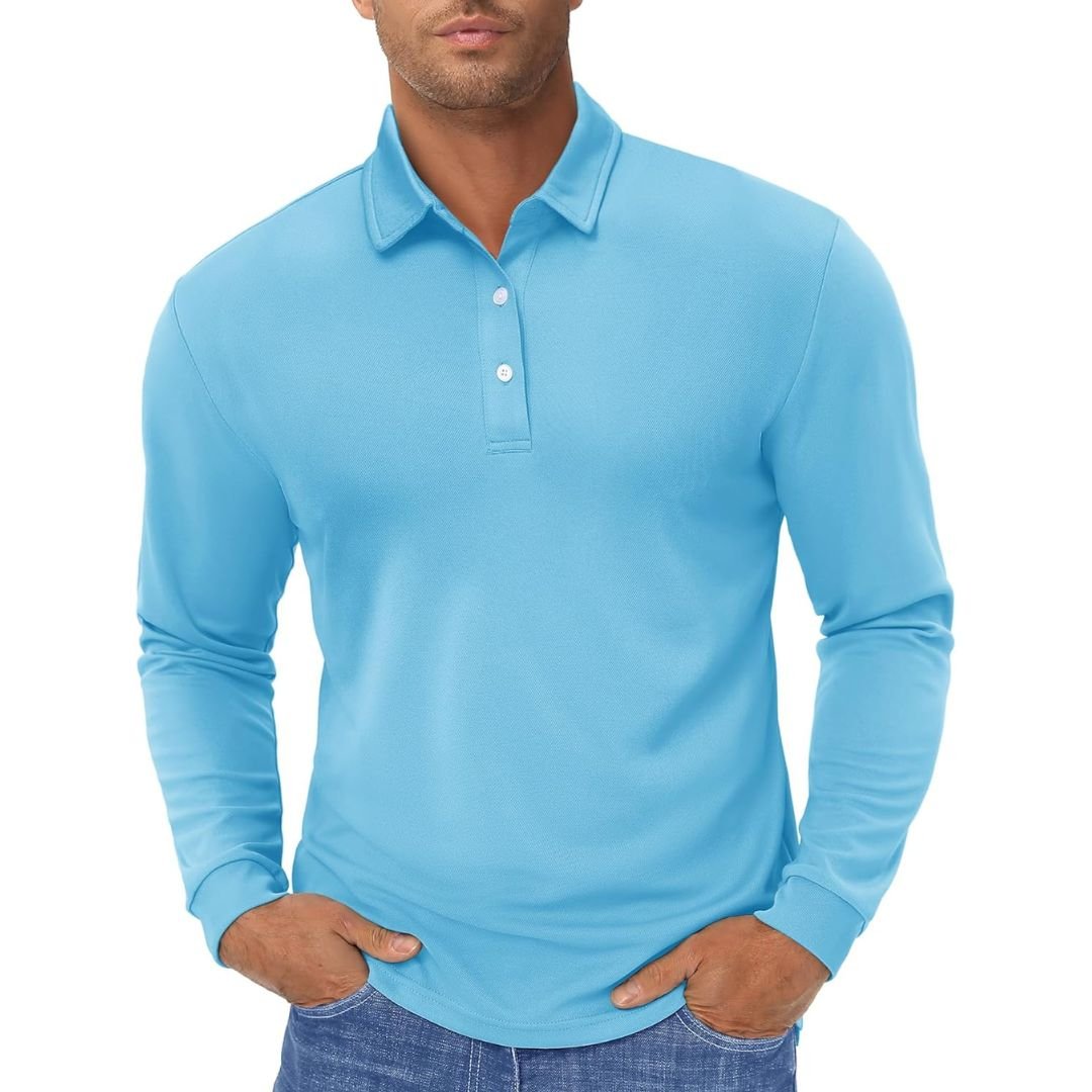 Men's long sleeve quick-dry polo shirt in versatile colors, moisture-wicking polyester for golf and outdoor use