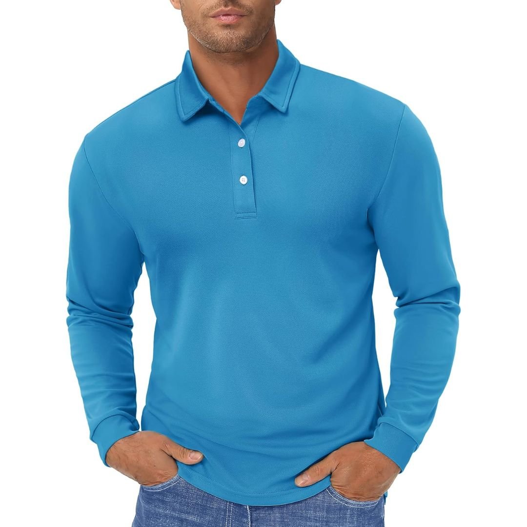 Men's long sleeve quick-dry polo shirt in classic fit, moisture-wicking polyester for golf and outdoor use