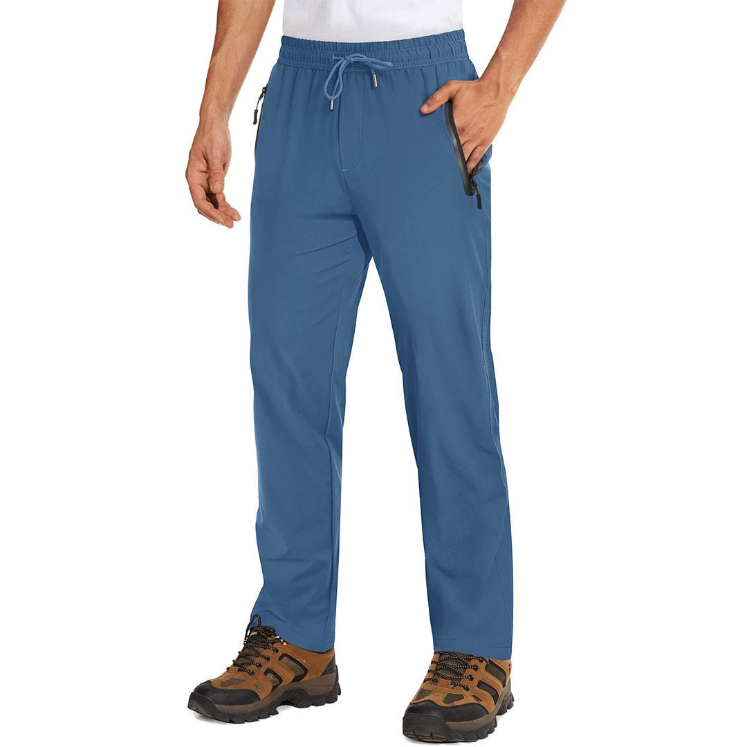 Men's lightweight quick-dry gray hiking sweatpants with secure zipper pockets for outdoor fitness