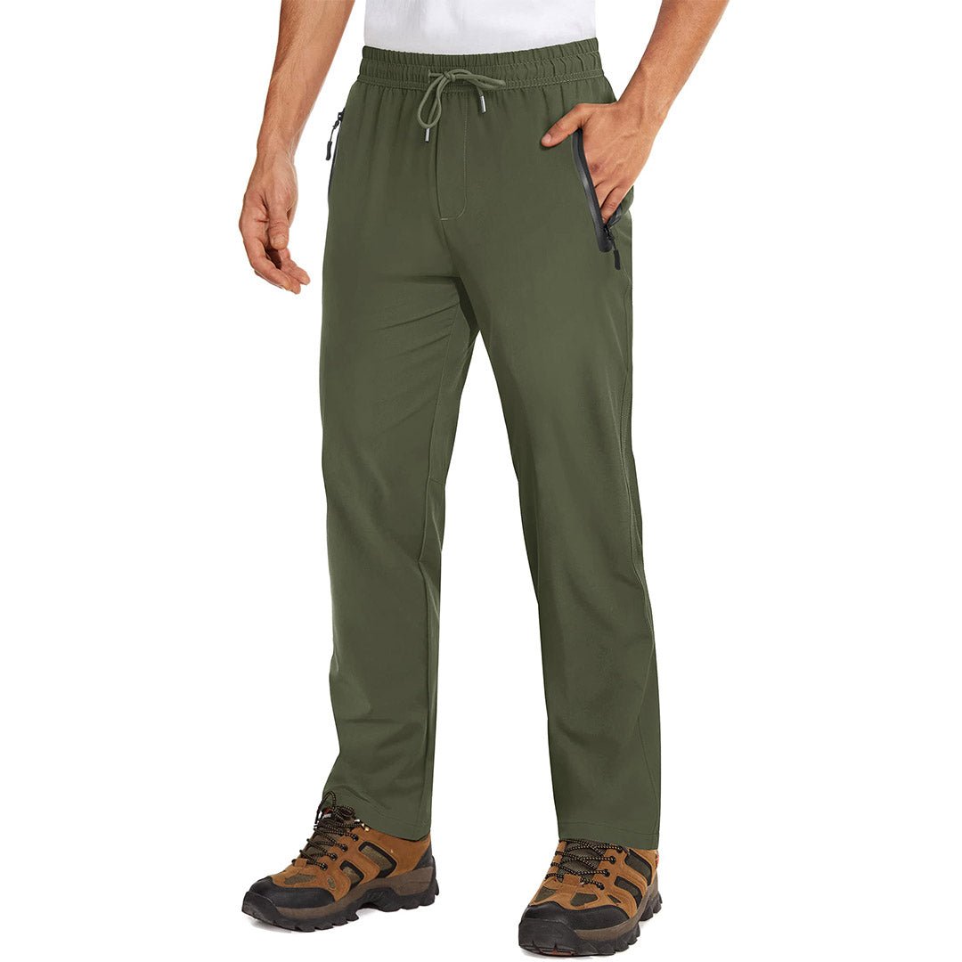 Men's lightweight quick-dry gray hiking sweatpants with secure zipper pockets for outdoor fitness