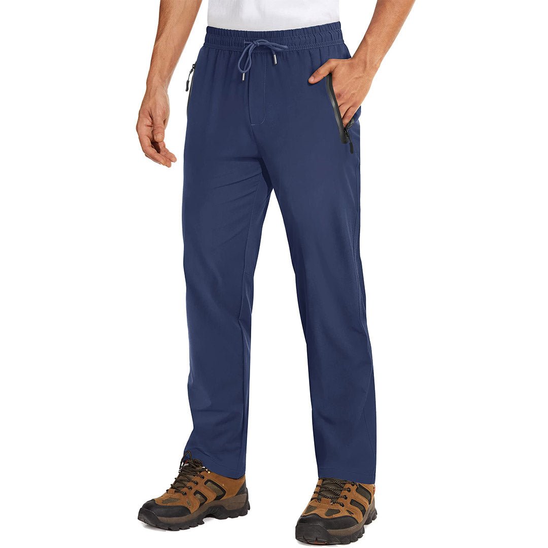 Men's lightweight quick-dry hiking sweatpants with zipper pockets, breathable polyester, slim athletic fit