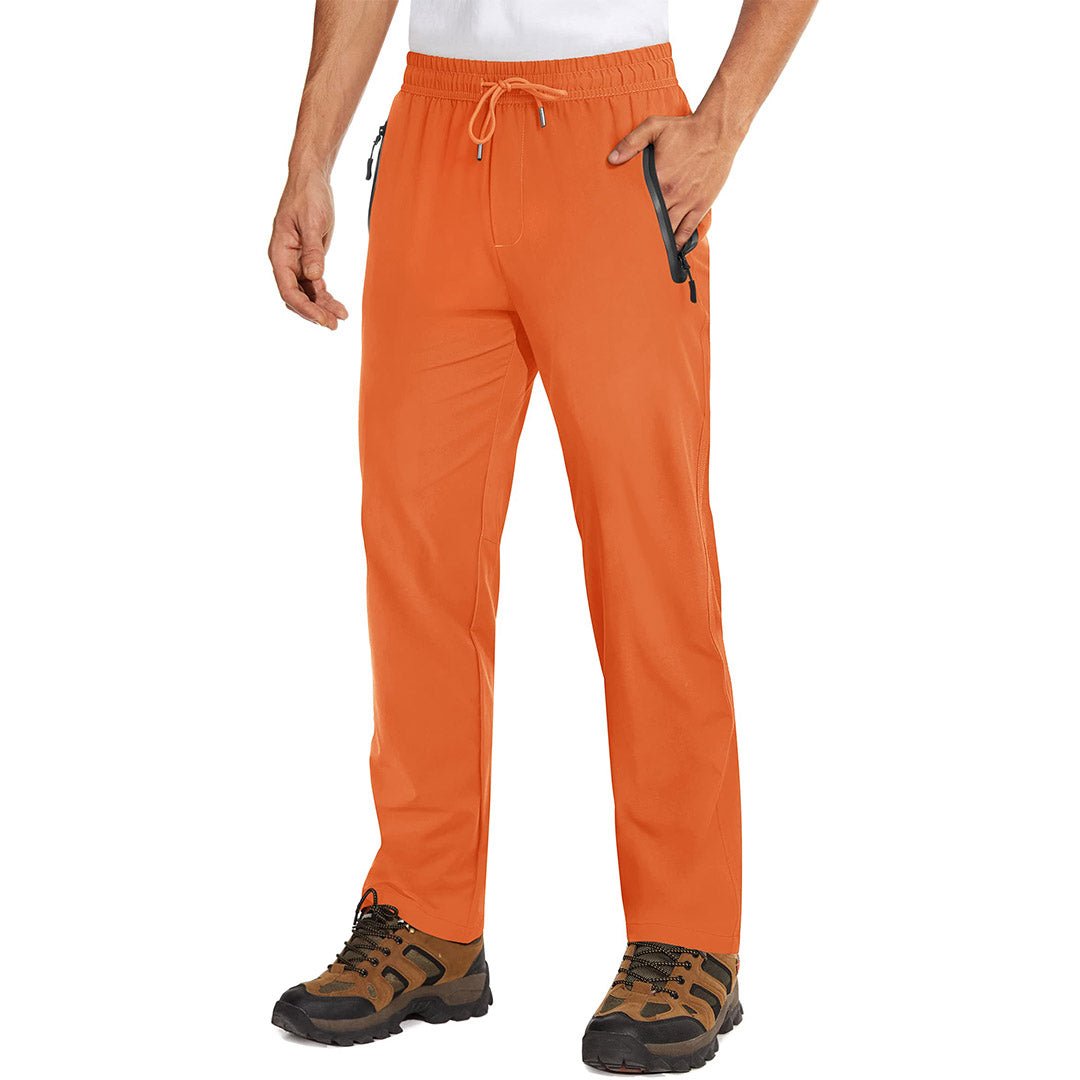 Men's lightweight quick-dry hiking sweatpants with zipper pockets, breathable polyester, slim athletic fit