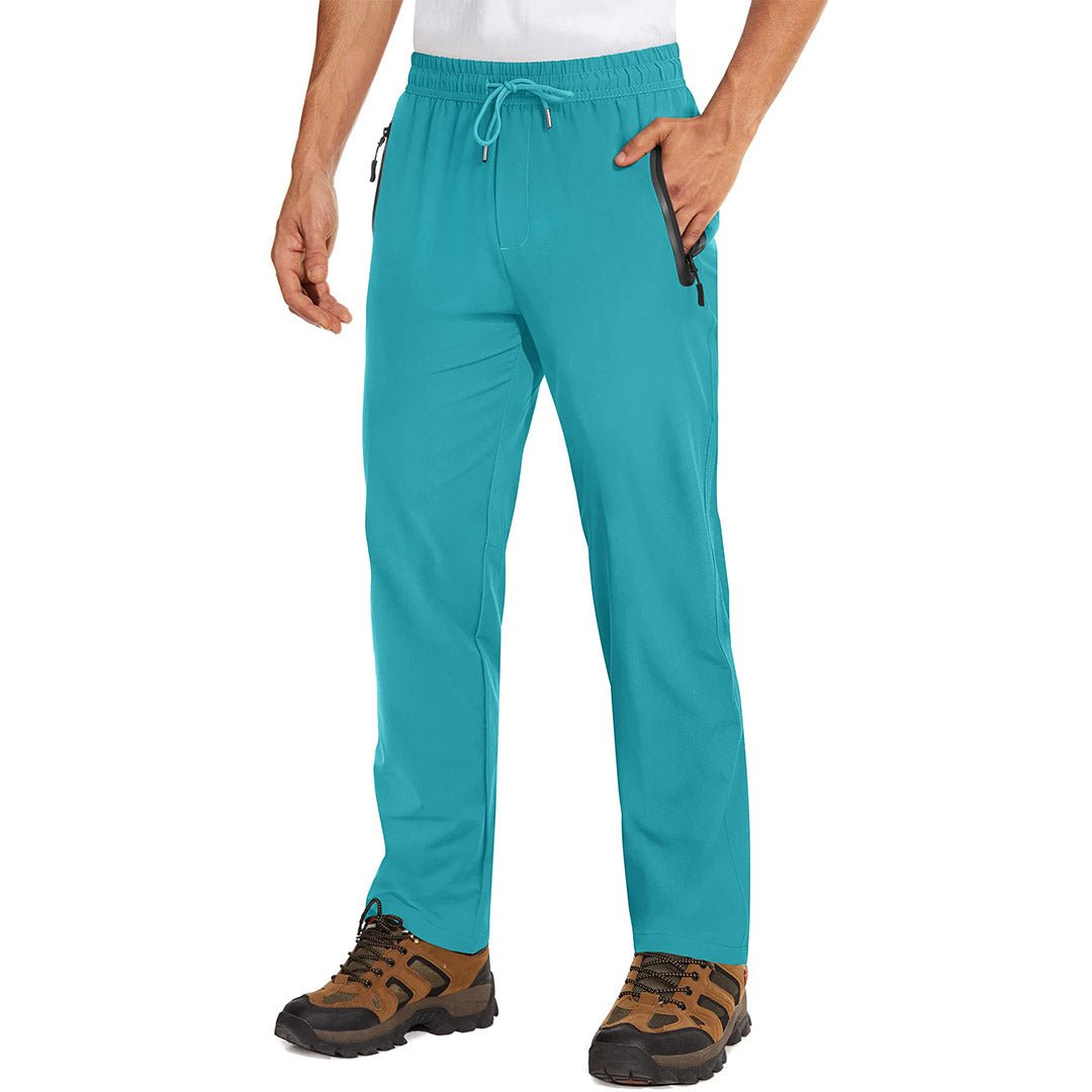 Men's lightweight quick-dry hiking sweatpants with zipper pockets, breathable polyester, slim athletic fit