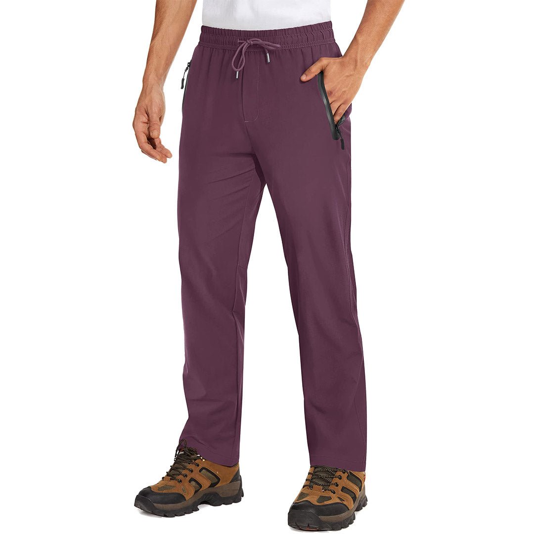 Men's lightweight quick-dry hiking sweatpants with zipper pockets, breathable polyester, outdoor fitness