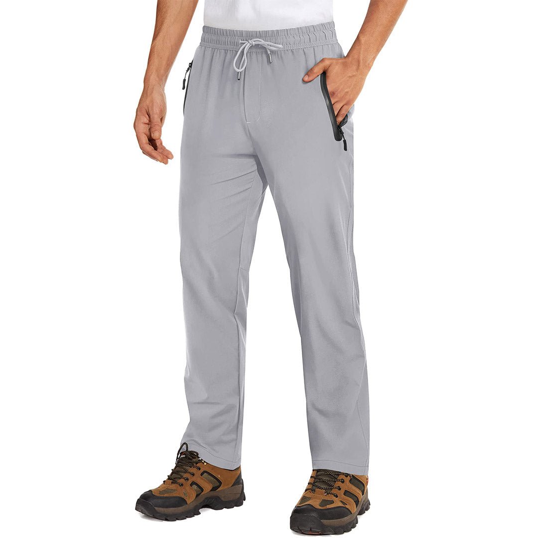 Men's lightweight quick-dry hiking sweatpants with zipper pockets, breathable polyester, outdoor fitness