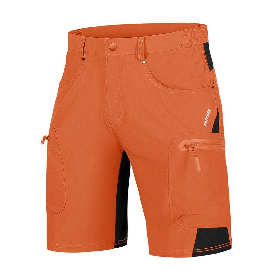 Men's khaki cargo shorts knee-high cut with multi-pocket quick-dry lightweight nylon hiking outdoor