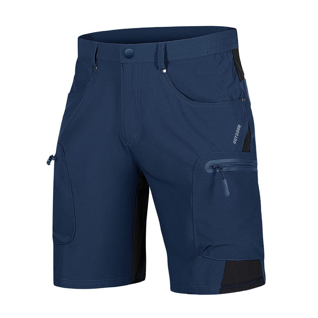 Men's khaki cargo shorts knee-high cut with multi-pocket design, quick-dry lightweight nylon-spandex blend