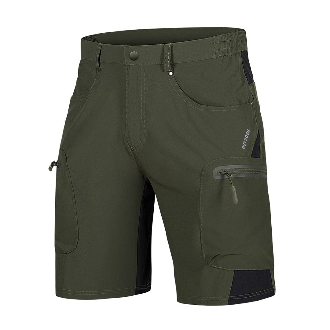 Men's khaki cargo shorts knee-length quick-dry nylon hiking multi-pocket lightweight breathable outdoor