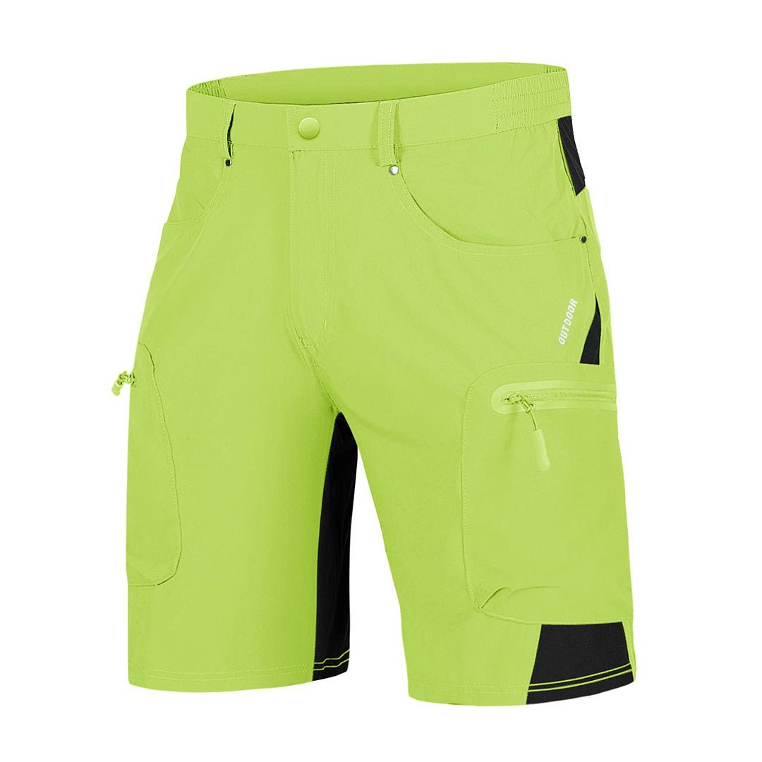 Men's khaki cargo shorts knee-length quick-dry nylon-spandex blend with multi-pocket hiking design