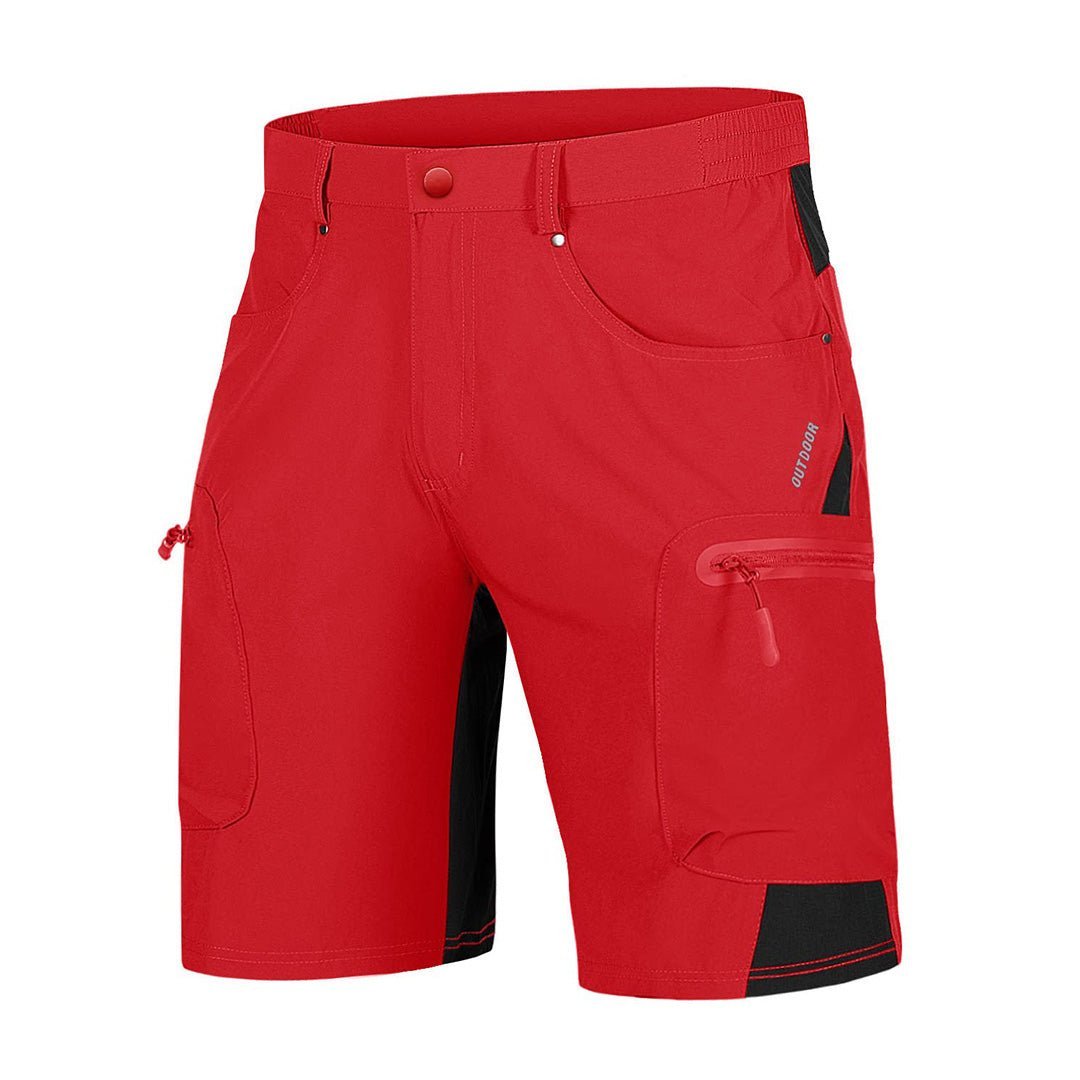 Men's khaki cargo shorts knee-length quick-dry nylon-spandex blend with multi-pocket hiking design
