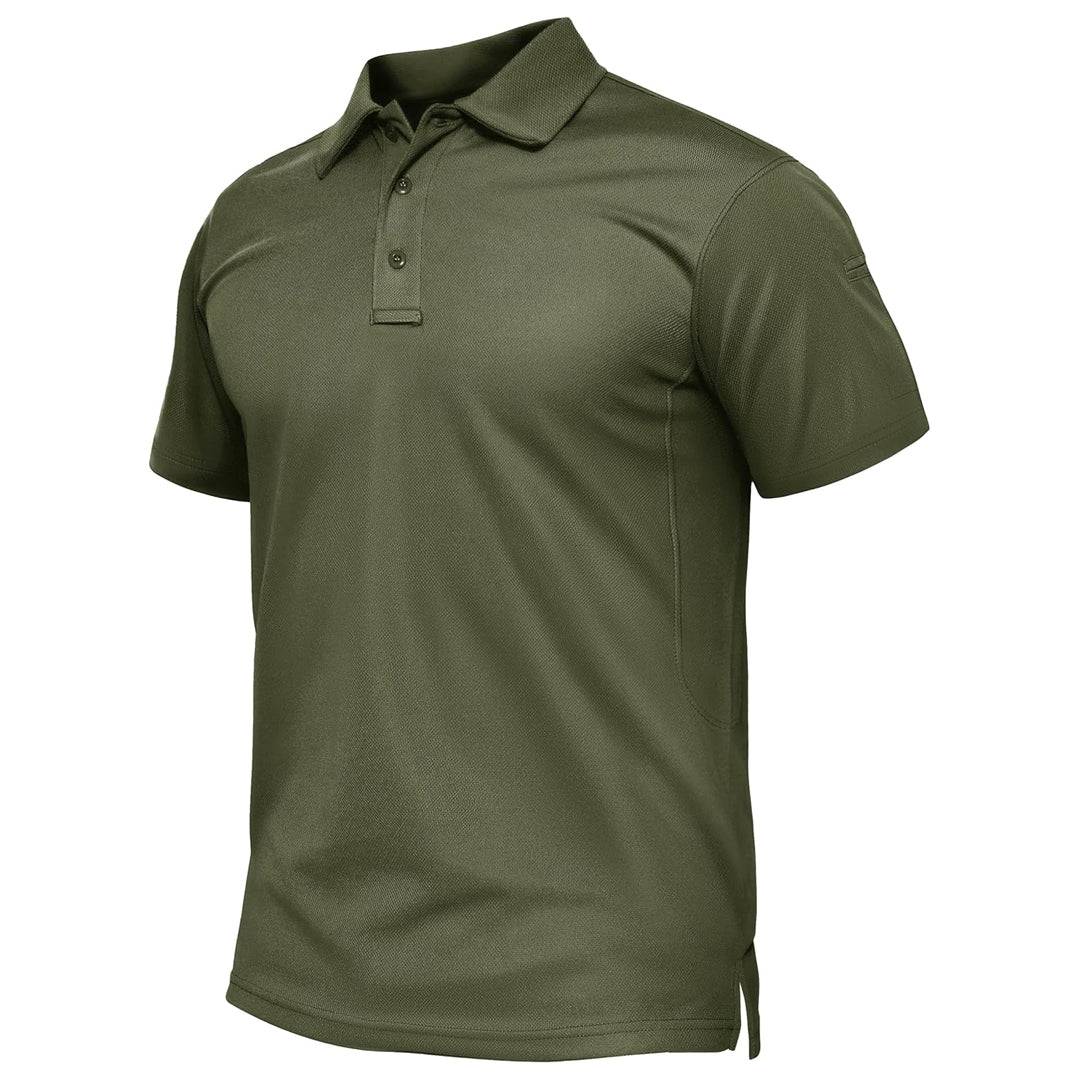 Men's quick-dry golf polo shirt, performance pique jersey, three-button closure, short sleeve